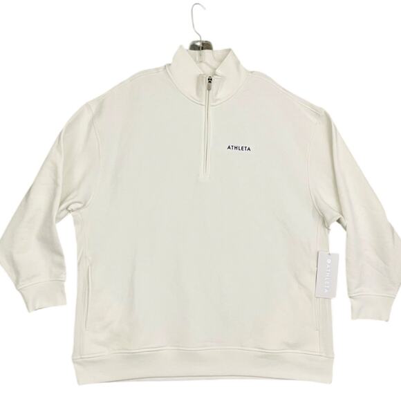ATHLETA NWT Power Of She Forever Fleece 1/4 Zip Up White Sweatshirt Hoodie Small - Picture 6 of 12